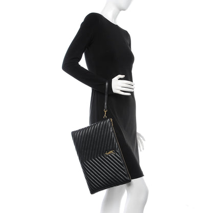 Saint Laurent Calfskin Matelasse Chevron Monogram Document Holder Black 2 of 10