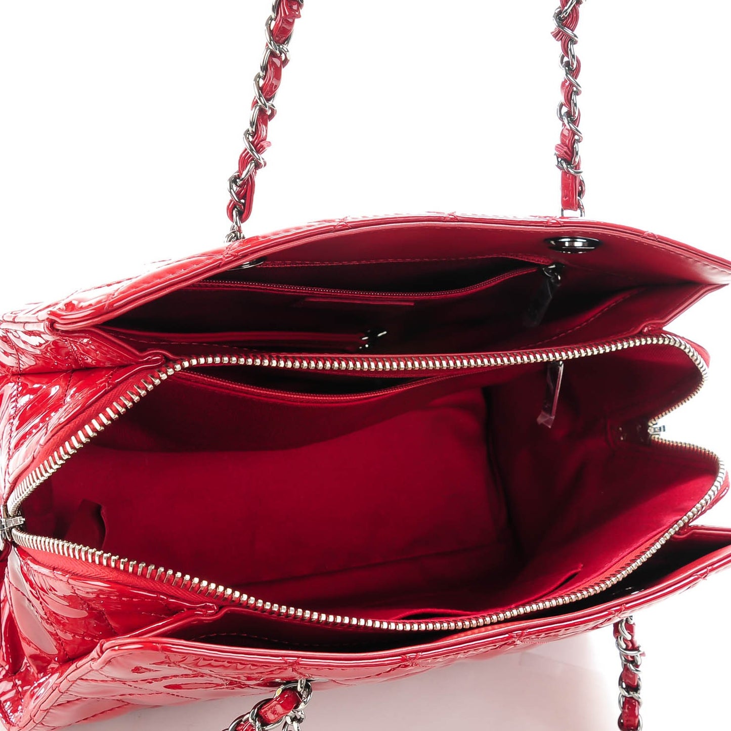 Patent Quilted Small CC Angle Tote Red