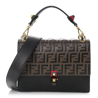 Fendi Vitello Liberty Bi-Color FF 1974 Embossed Kan I Shoulder Bag Black Maya 1 of 10