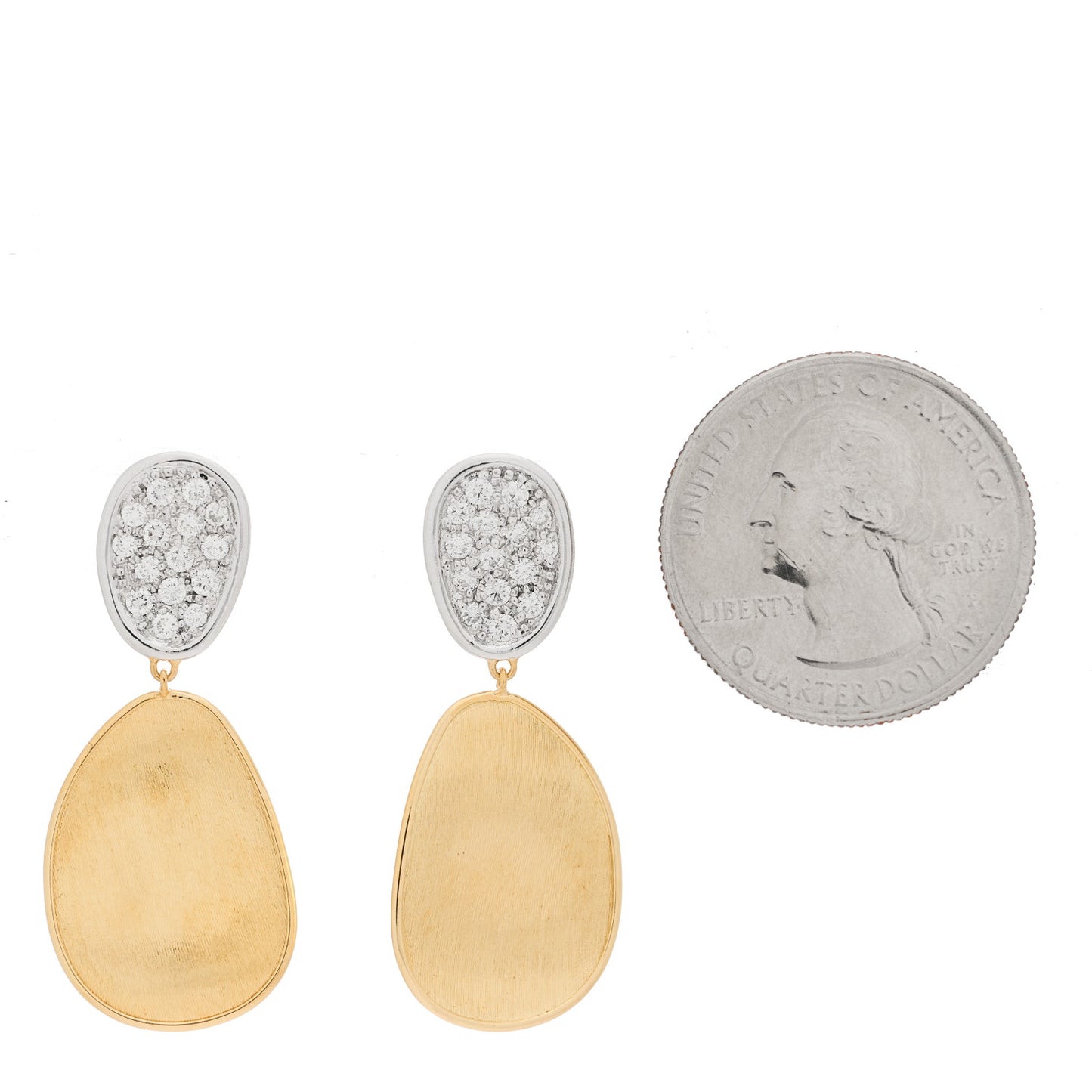18K Yellow White Gold Diamond Lunaria Double Drop Earrings