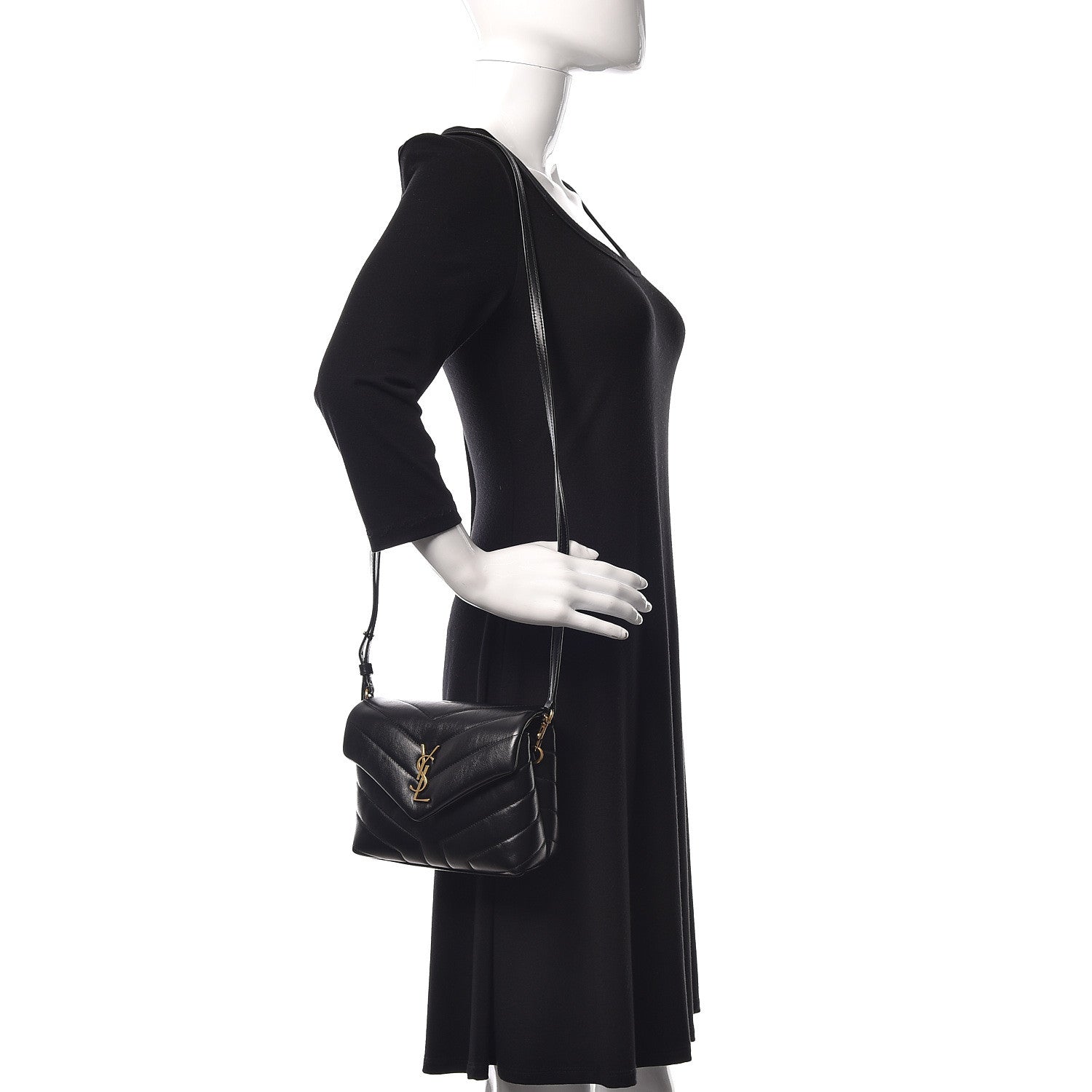 Saint Laurent Calfskin Y Quilted Monogram Toy Loulou Crossbody Bag Black 2 of 11