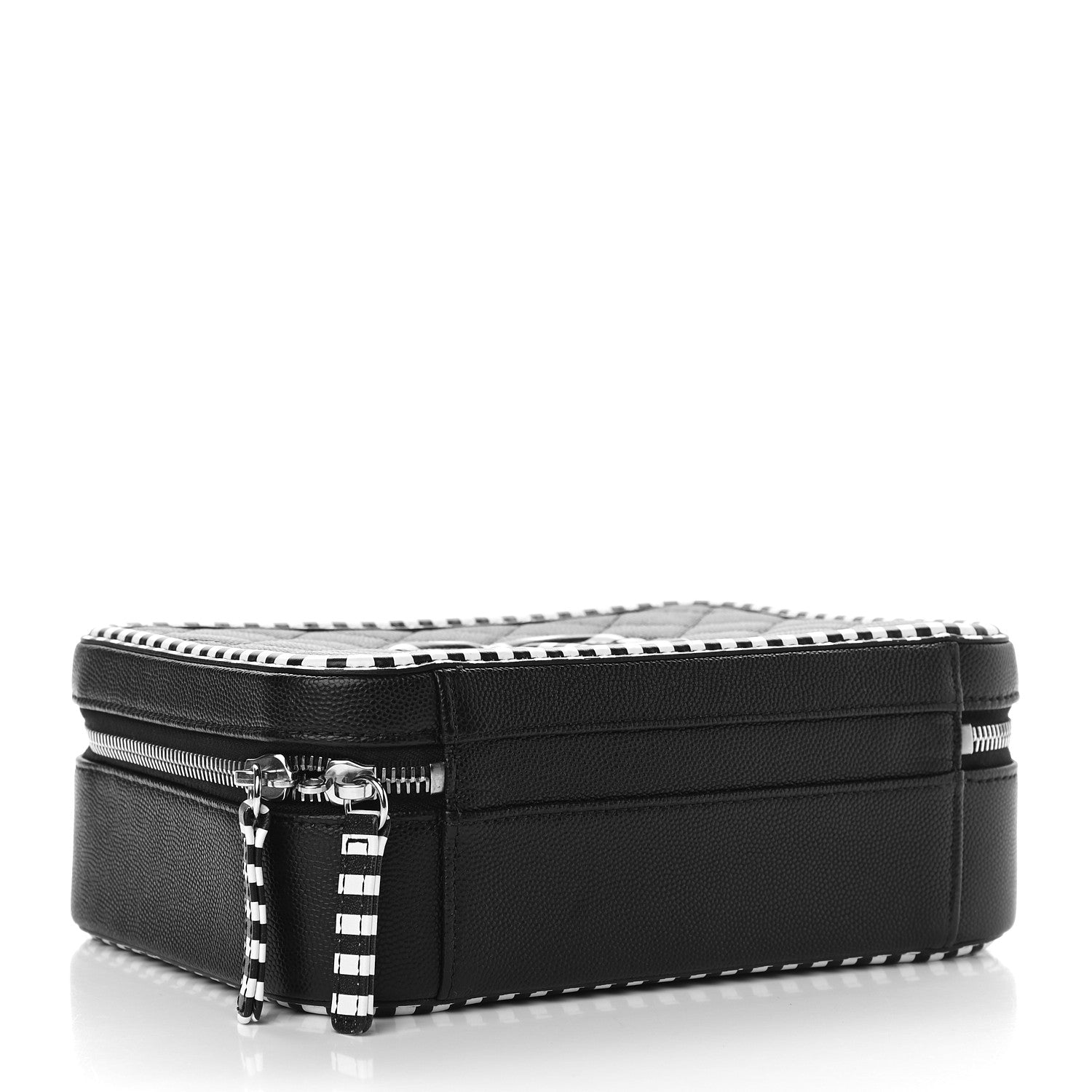 Chanel Caviar Quilted Striped Medium CC Filigree Vanity Case Black White 4 of 9