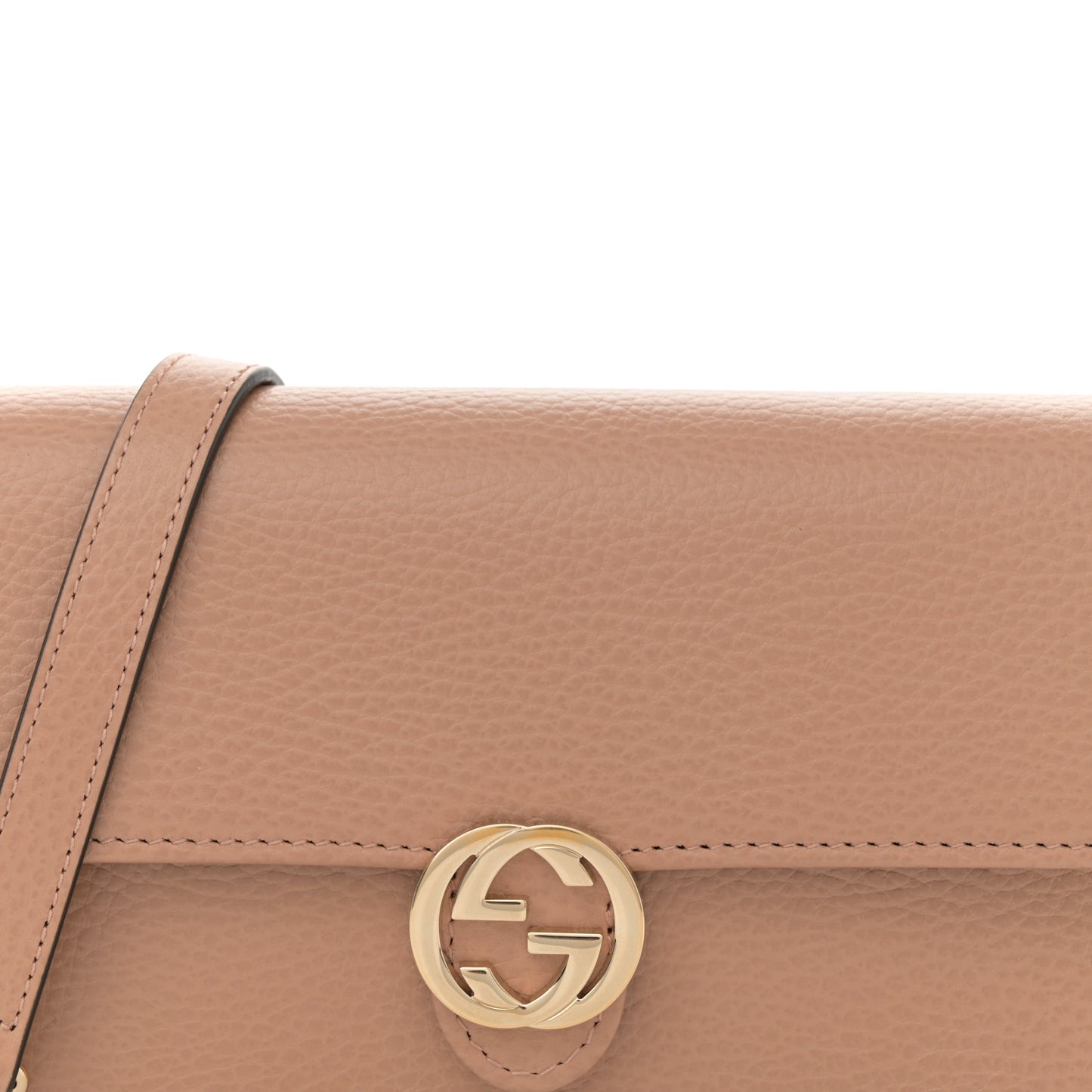 Dollar Calfskin Interlocking G Chain Wallet Camelia
