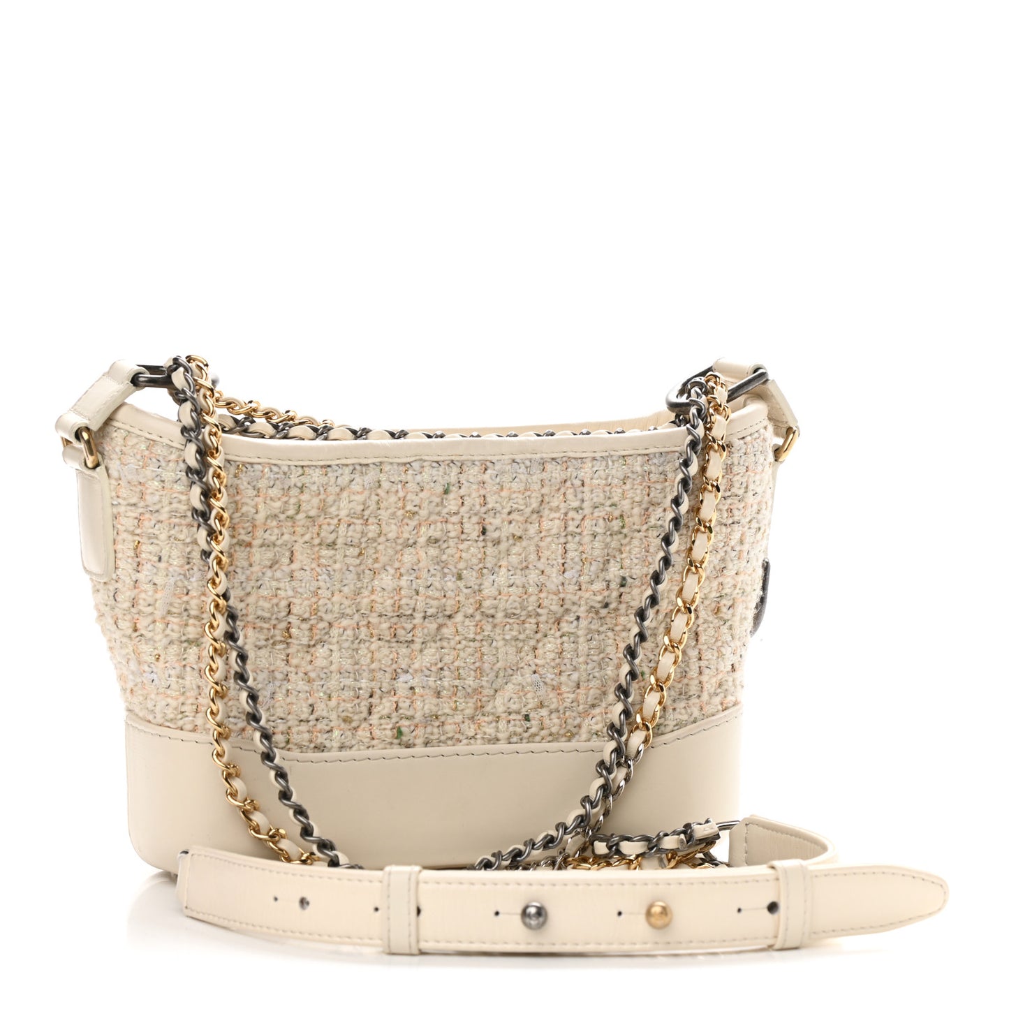 Tweed Calfskin Quilted Small Gabrielle Hobo Beige Ivory