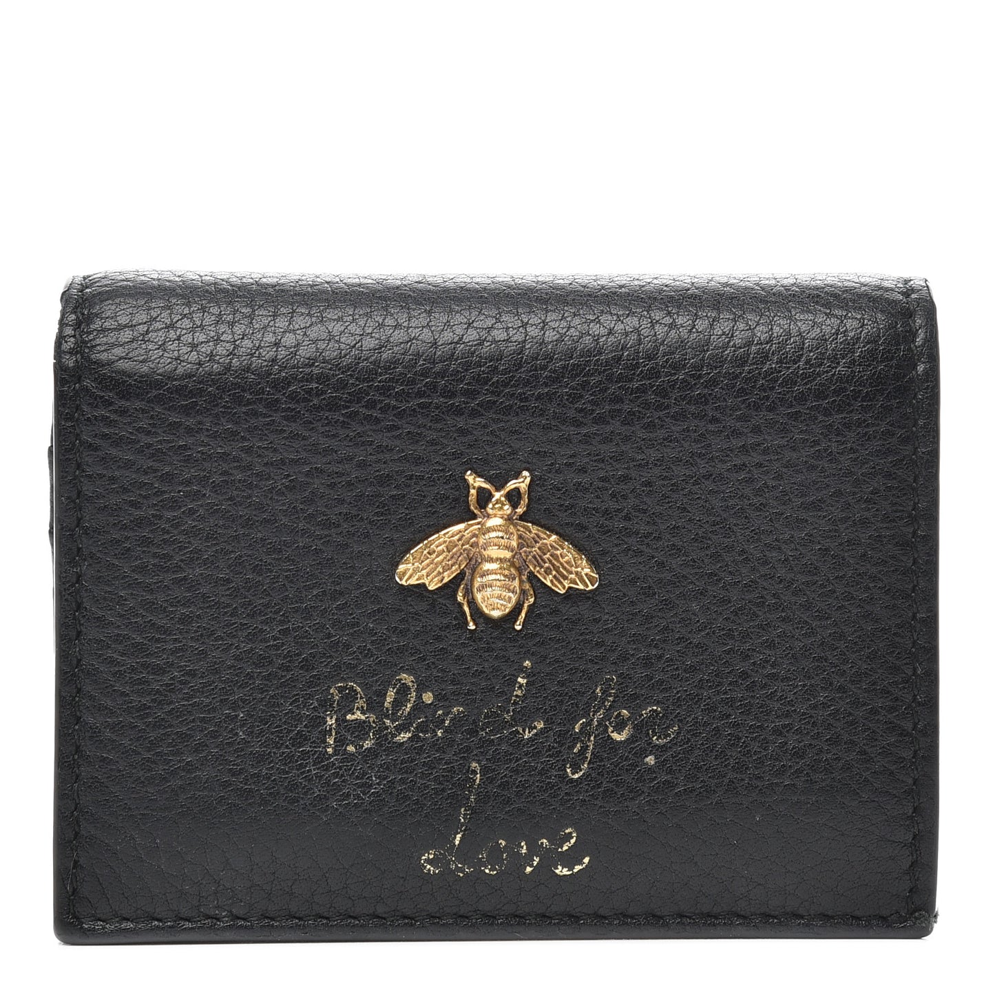 Pebbled Calfskin Animalier Card Case Black