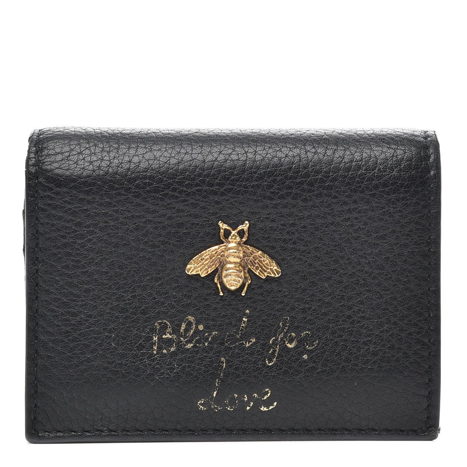 Gucci Pebbled Calfskin Animalier Card Case Black 1 of 19