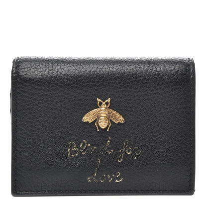 Gucci Pebbled Calfskin Animalier Card Case Black 1 of 19