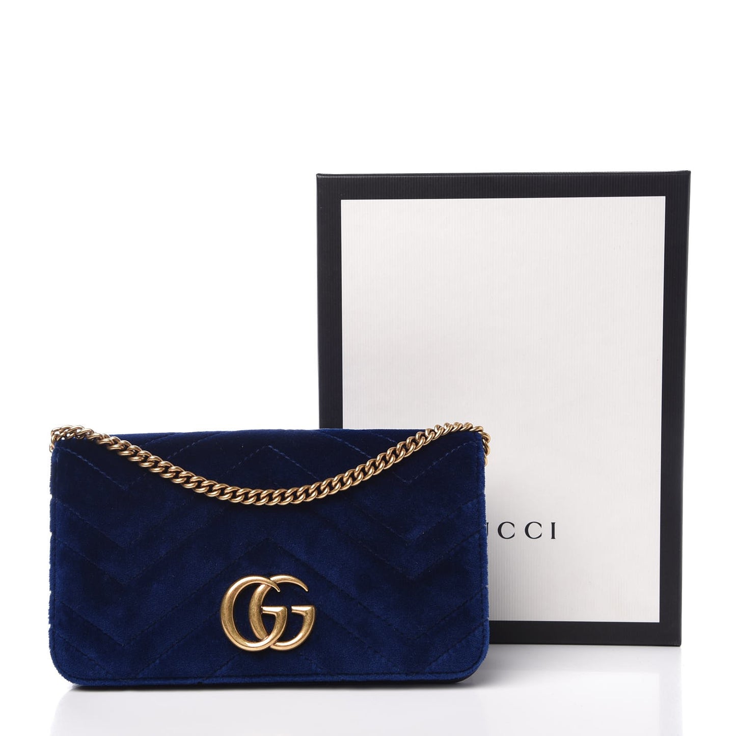 Velvet Matelasse GG Marmont Mini Bag Cobalt Blue