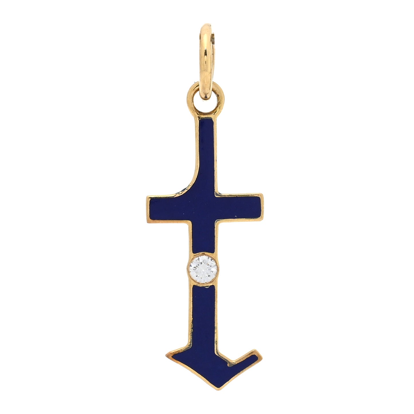18K Yellow Gold Diamond Enamel Point Initial T Charm Blue