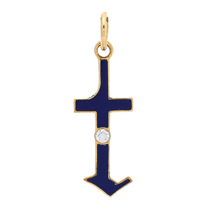 Foundrae 18K Yellow Gold Diamond Enamel Point Initial T Charm Blue 1 of 4