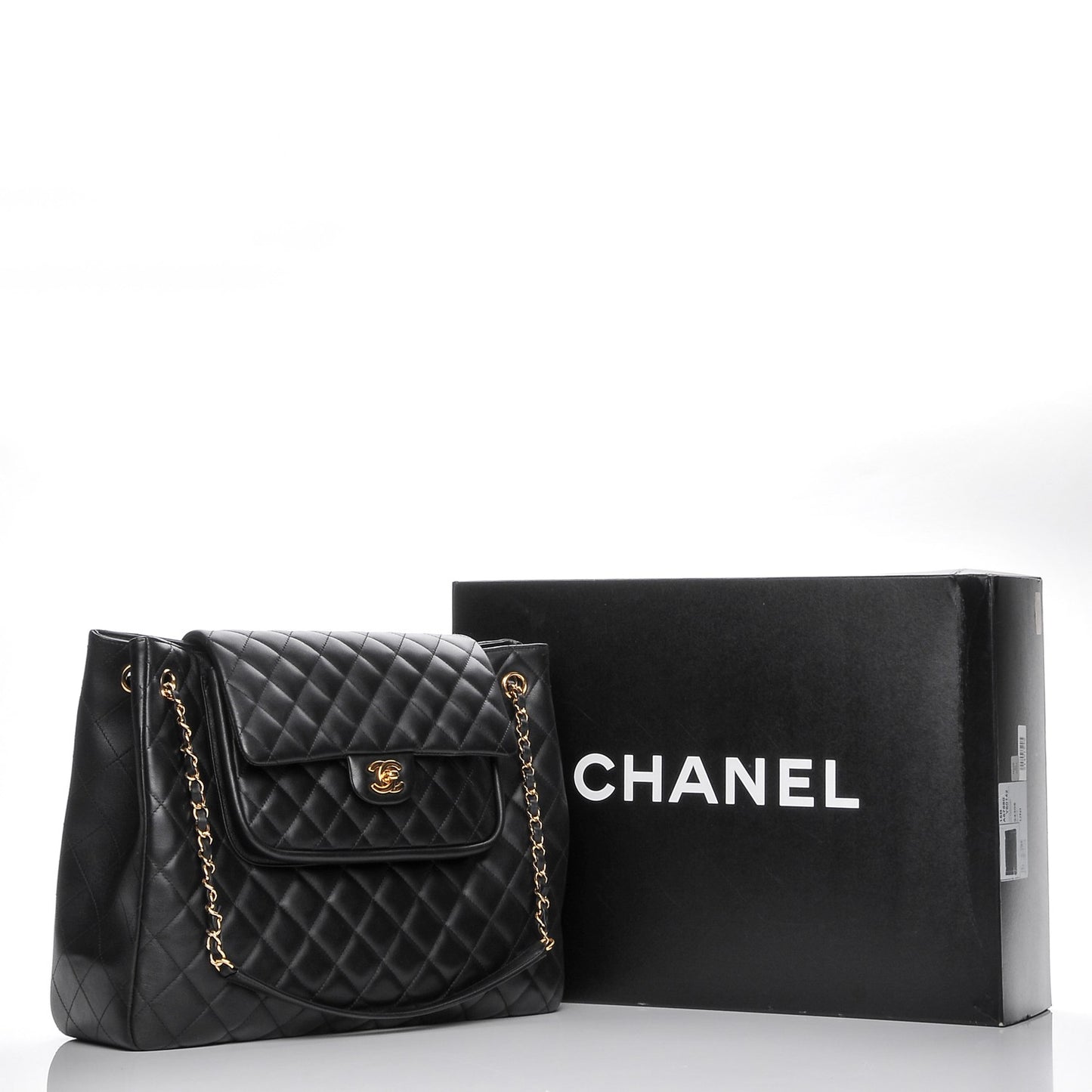 Calfskin Quilted Flap Tote Black