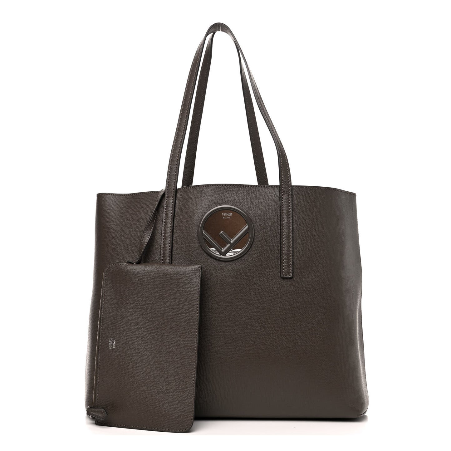 Vitello Vienna Enamel F is Fendi Shopping Tote Carbone Tobacco