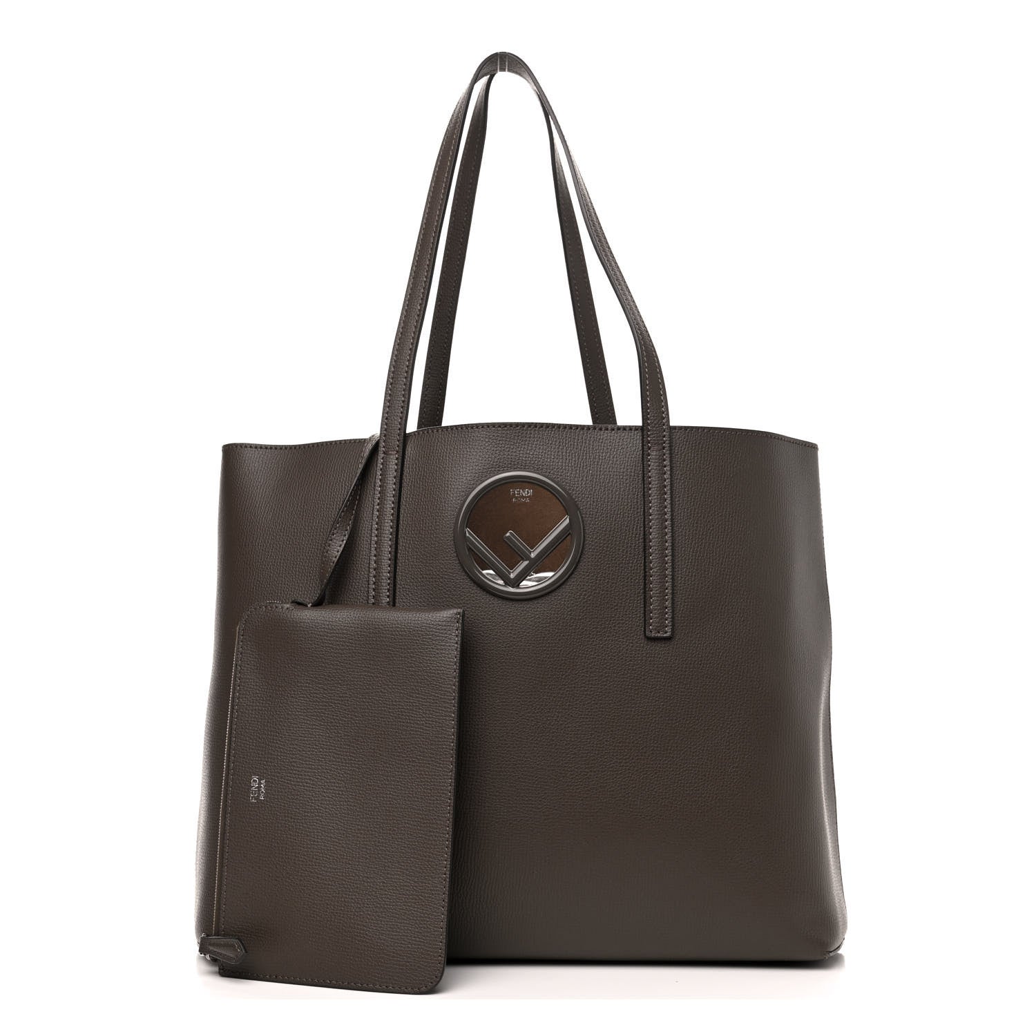 Fendi Vitello Vienna Enamel F is Fendi Shopping Tote Carbone Tobacco 1 of 4