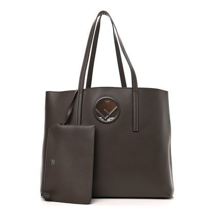 Fendi Vitello Vienna Enamel F is Fendi Shopping Tote Carbone Tobacco 1 of 4