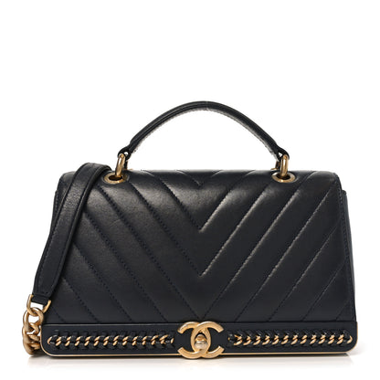 Chanel Sheepskin Chevron Stitched Chain Top Handle Flap Blue 1 of 10