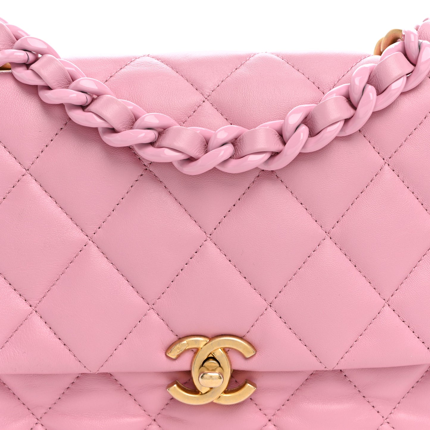 Lambskin Quilted Small Lacquered Chain Flap Pink