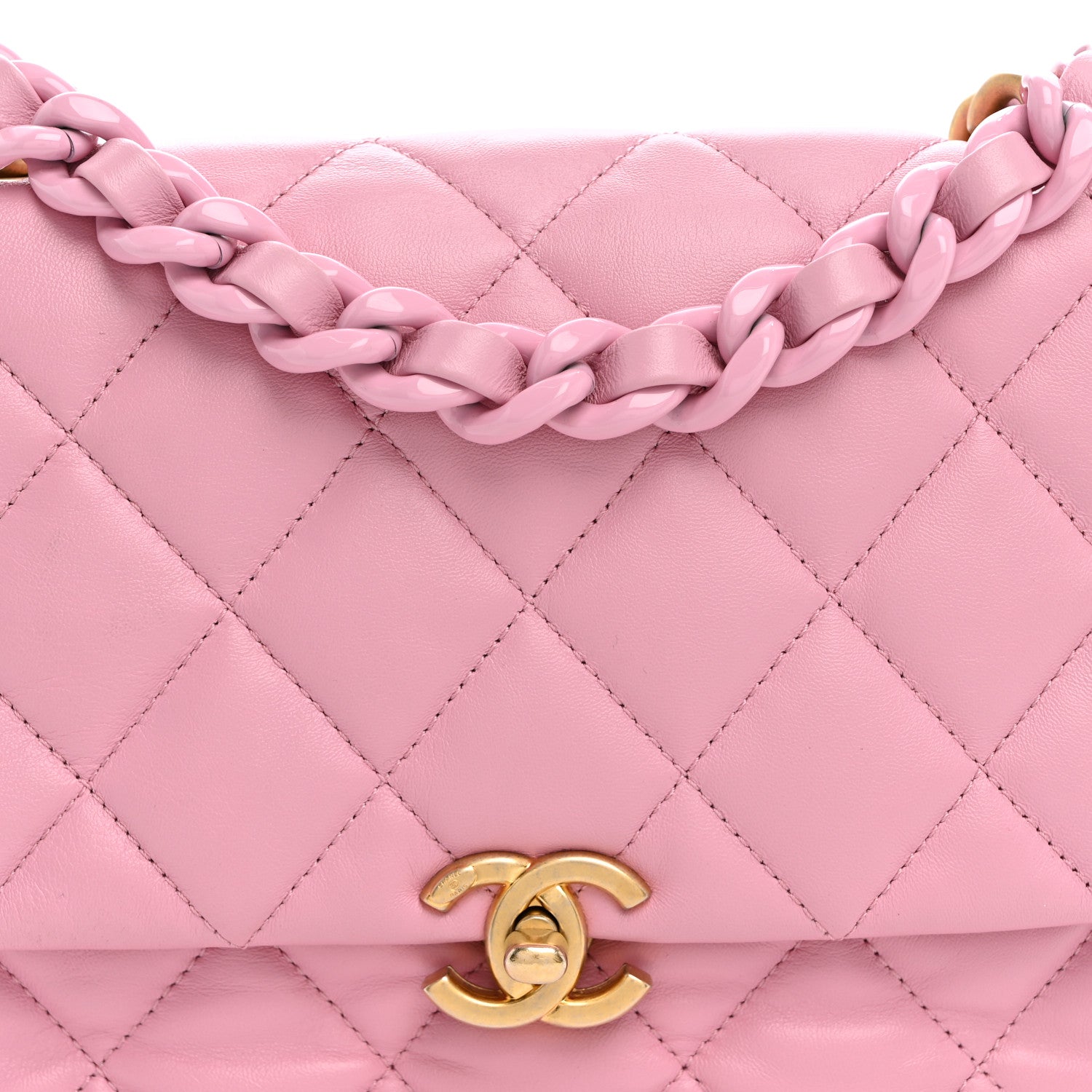 Chanel Lambskin Quilted Small Lacquered Chain Flap Pink 8 of 10
