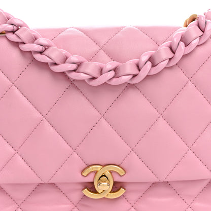 Chanel Lambskin Quilted Small Lacquered Chain Flap Pink 8 of 10