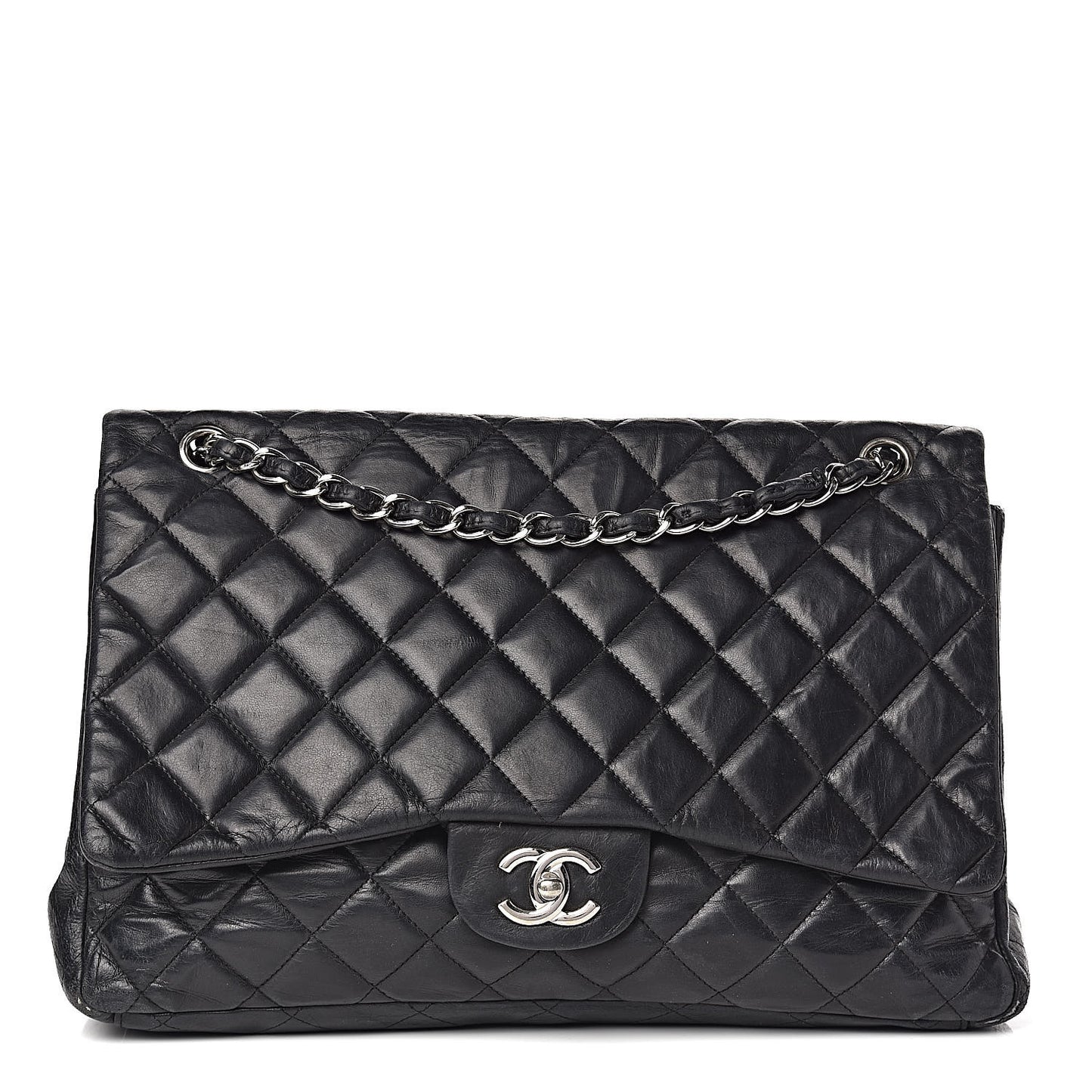 Lambskin Quilted Maxi Single Flap Black