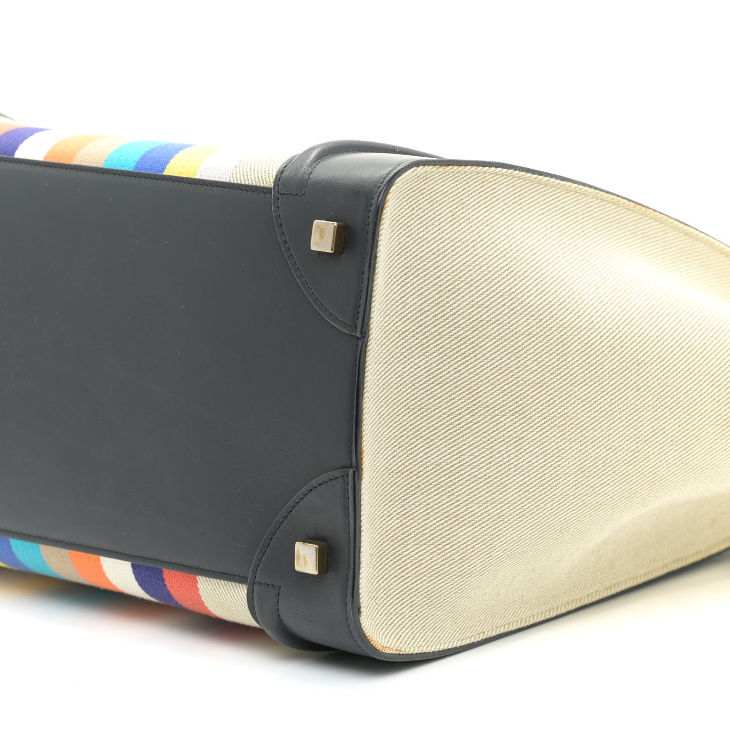 Smooth Calfskin Striped Canvas Mini Luggage Multicolor