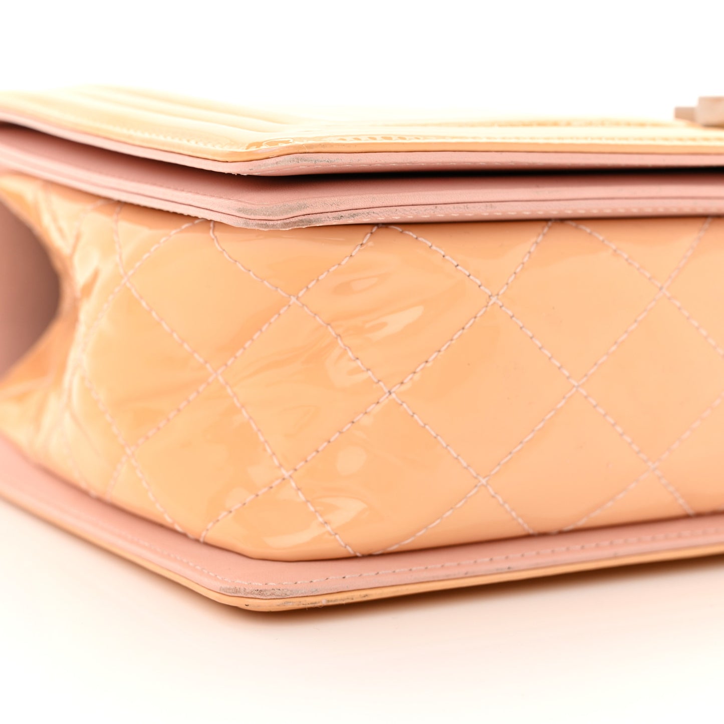 Patent Chevron Quilted New Medium Boy Flap Light Pink