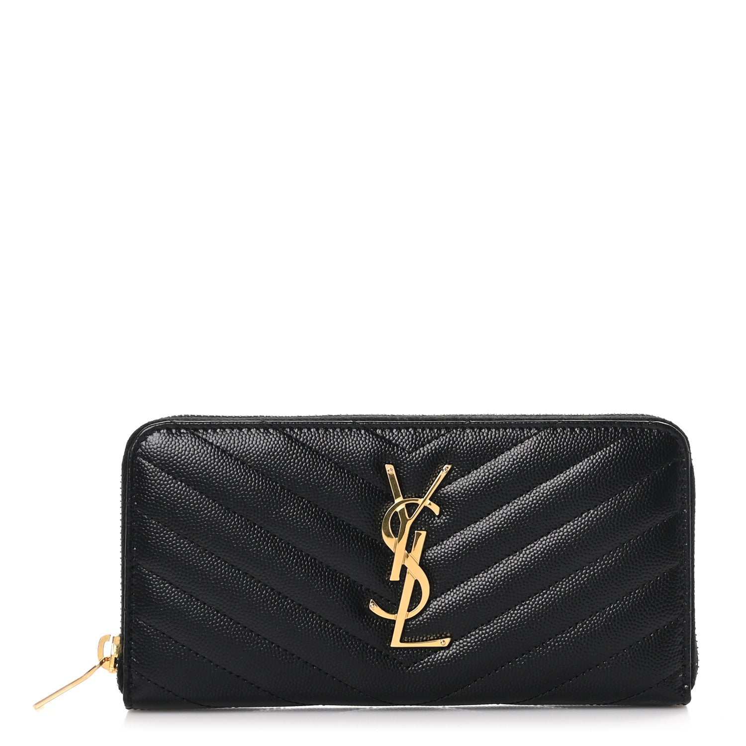 Saint Laurent Grain De Poudre Matelasse Chevron Monogram Zip Around Wallet Black 1 of 8