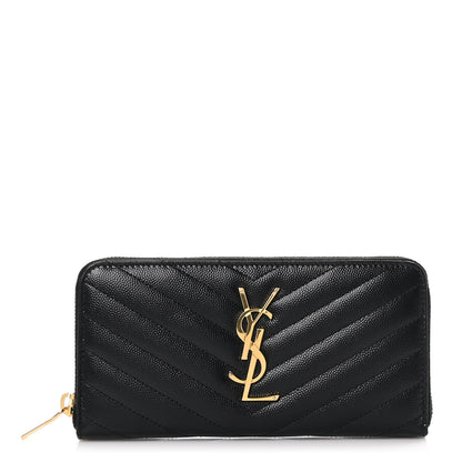 Saint Laurent Grain De Poudre Matelasse Chevron Monogram Zip Around Wallet Black 1 of 8