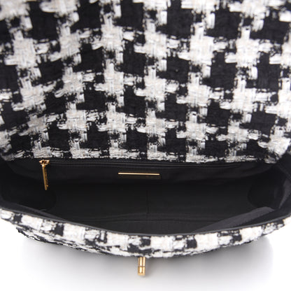 Chanel Tweed Quilted Large 19 Flap Black Ecru White 4 of 10