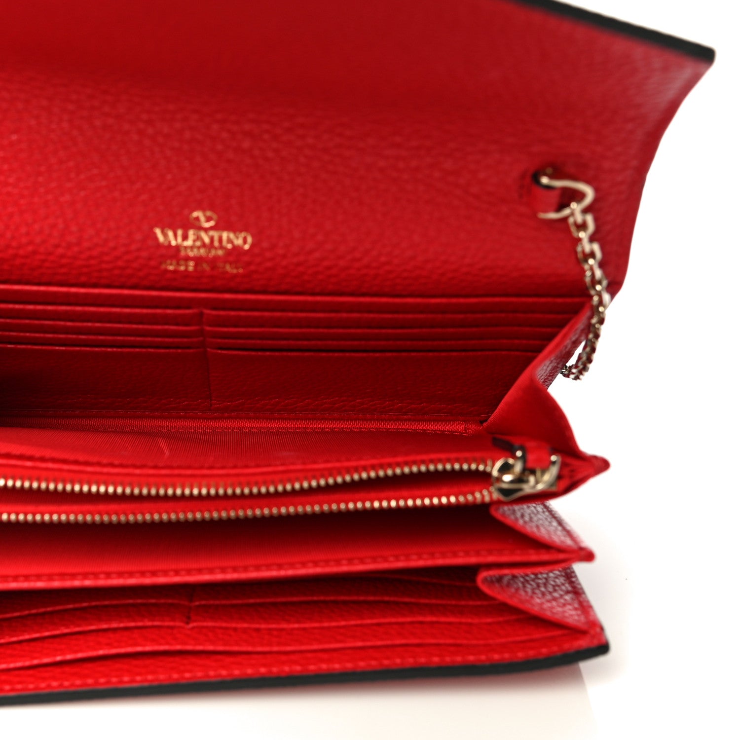 Valentino Garavani Pebbled Calfskin Rockstud Envelope Wallet on Chain Rouge Pur 5 of 10