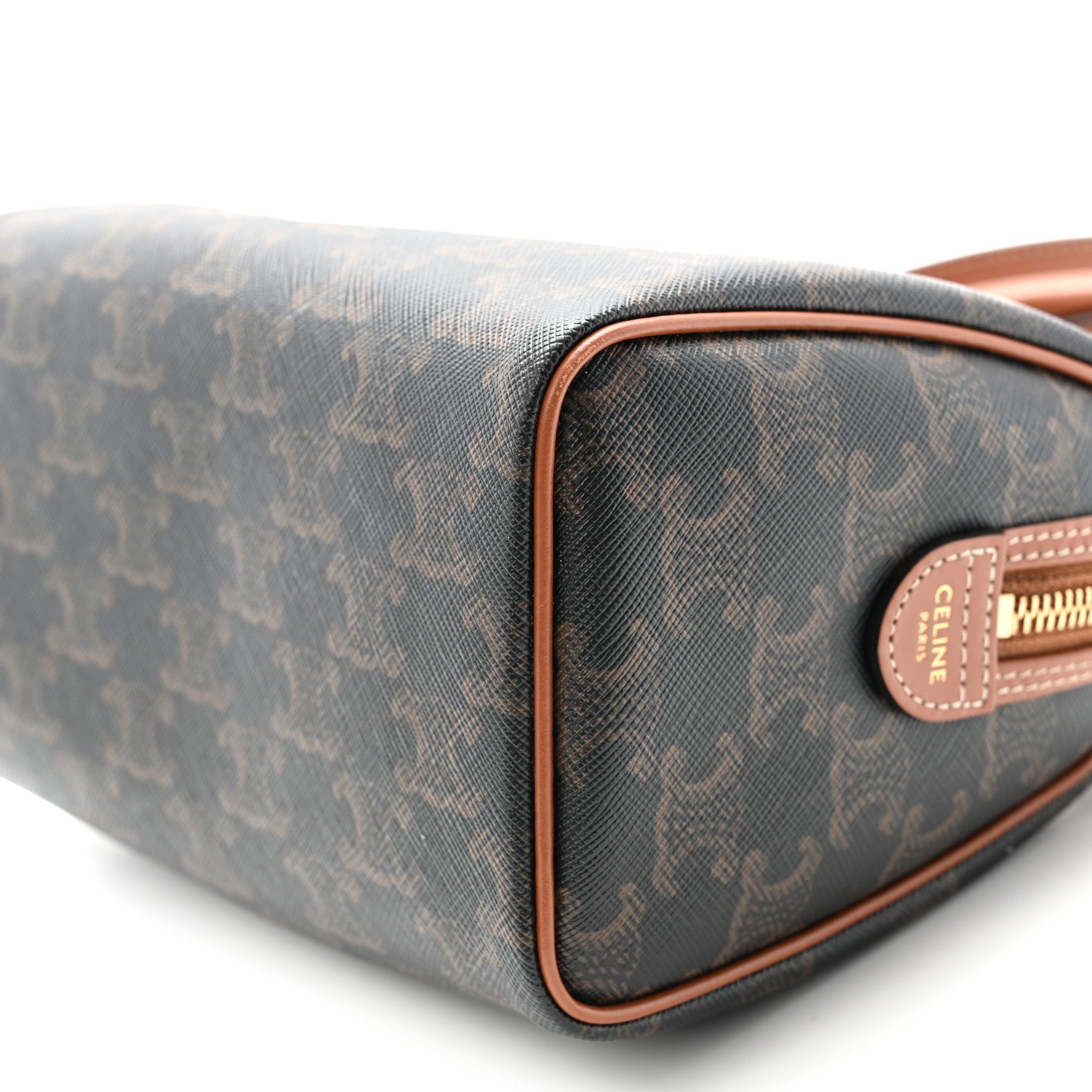 Celine Triomphe Canvas Calfskin Small Boston Bag Tan 10 of 10