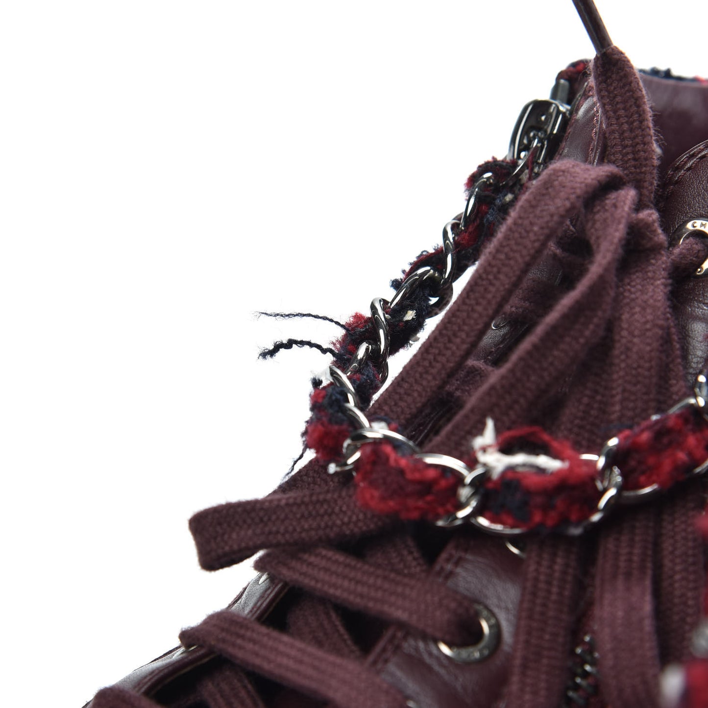 Lambskin Tweed Chain CC Sneakers 37 Burgundy Navy White