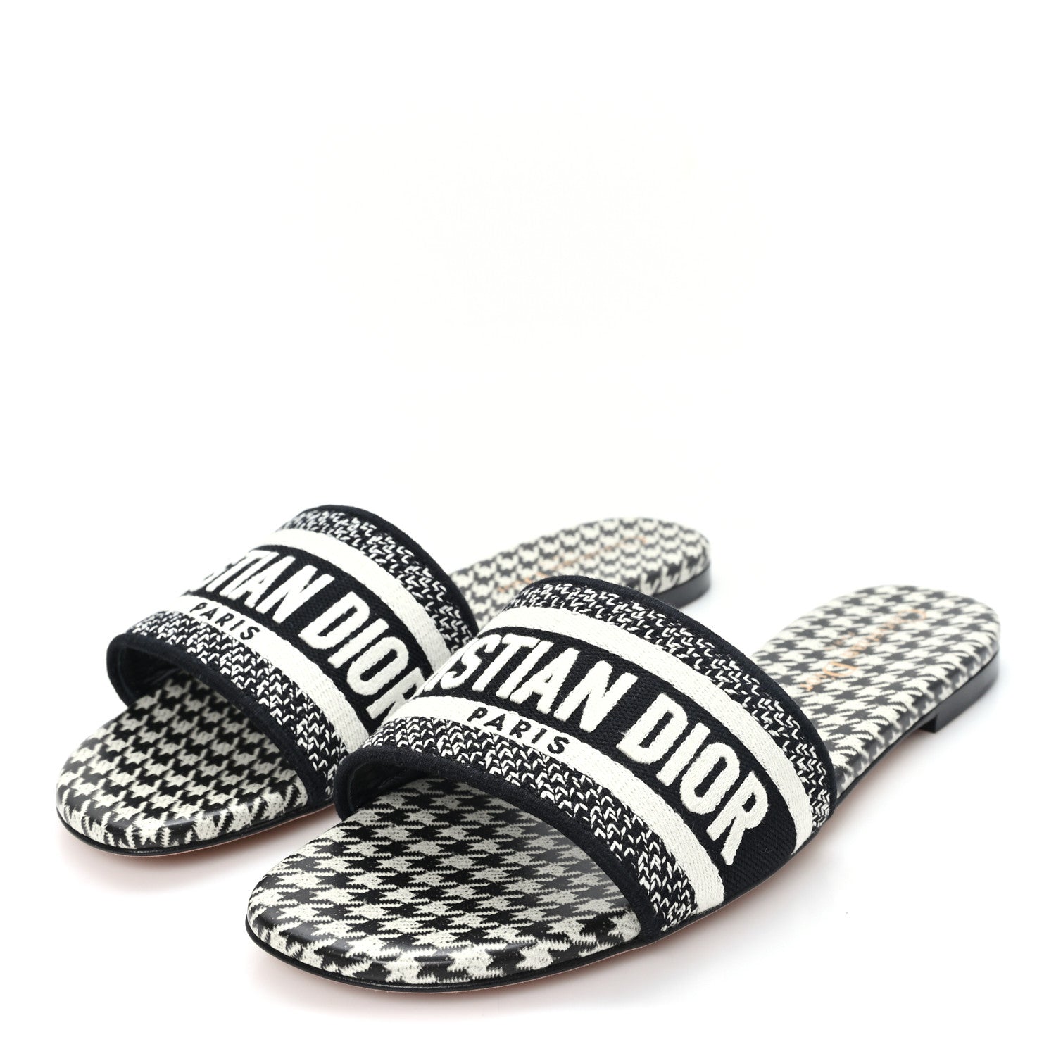 Christian Dior Canvas Millefiori Embroidered Dway Flat Slide Sandals 38 Black White 4 of 10