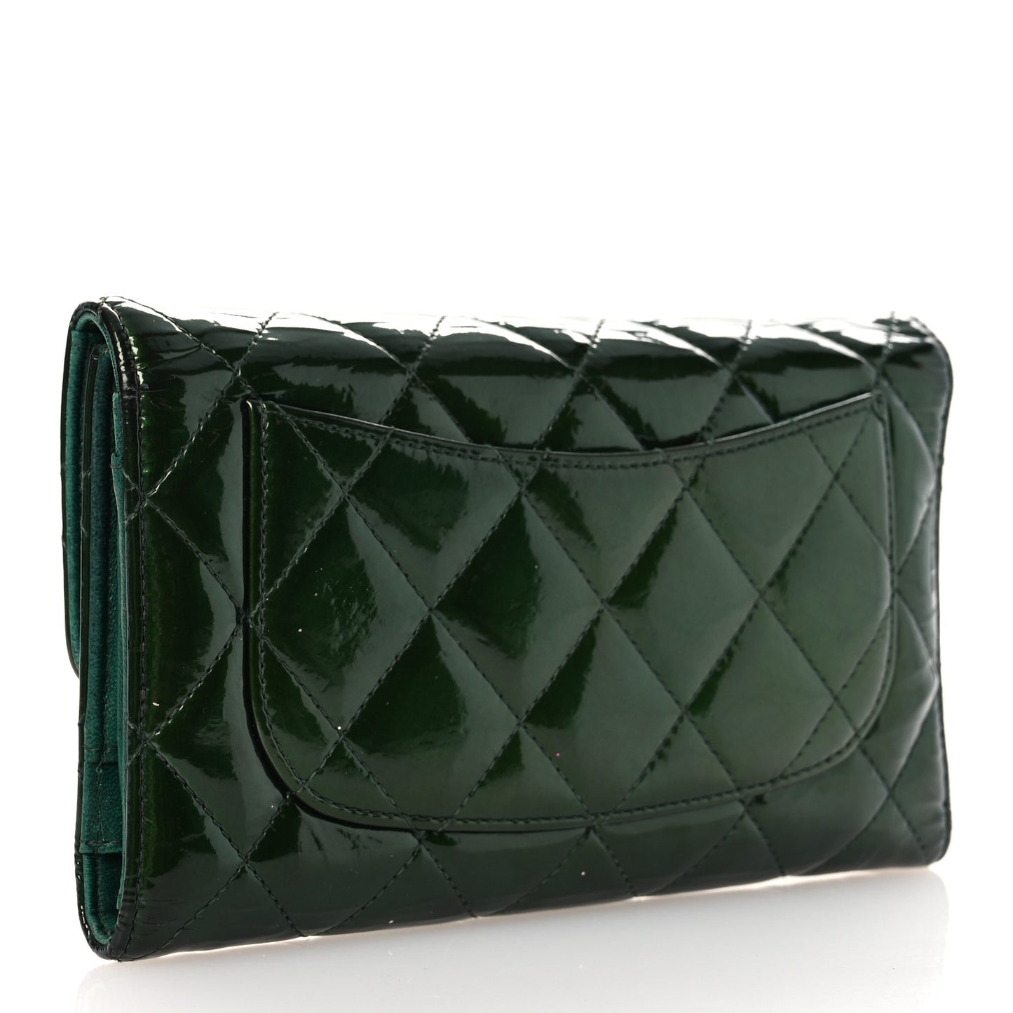 Patent Quilted Large Flap Wallet Green