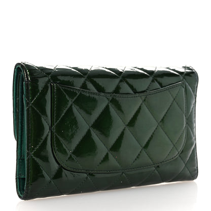 Chanel Patent Quilted Large Flap Wallet Green 3 of 13