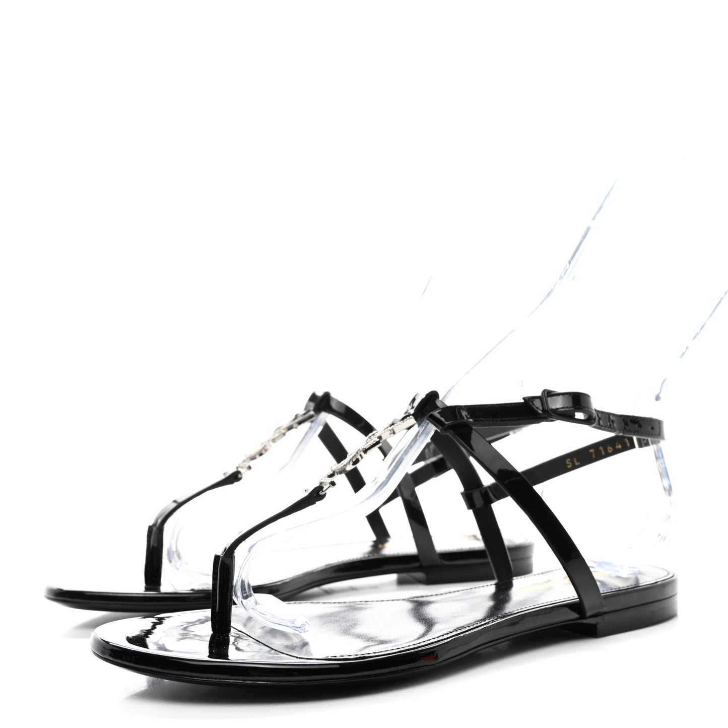 Patent Calfskin Cassandra Crystal Monogram Sandals 36 Black