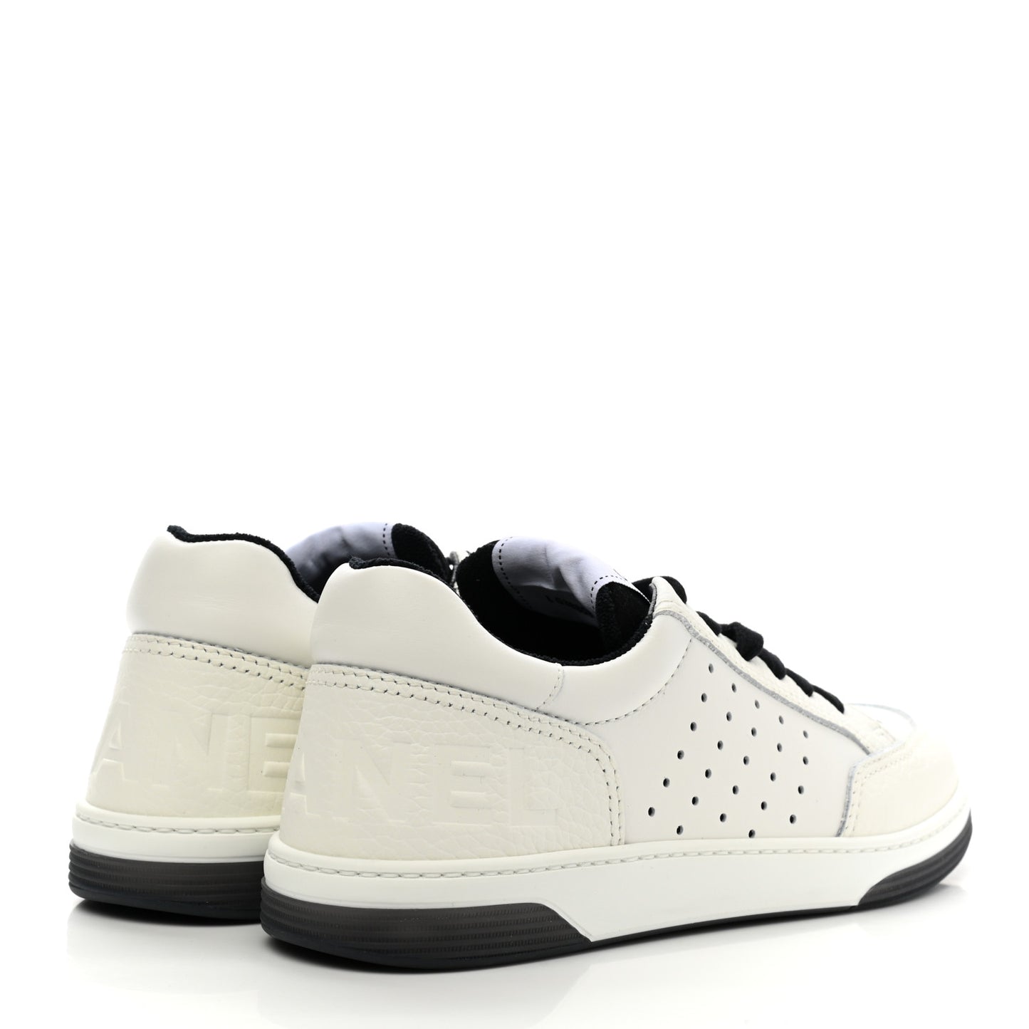 Grained Calfskin Fabric Womens Logo Sneakers 39 White Black