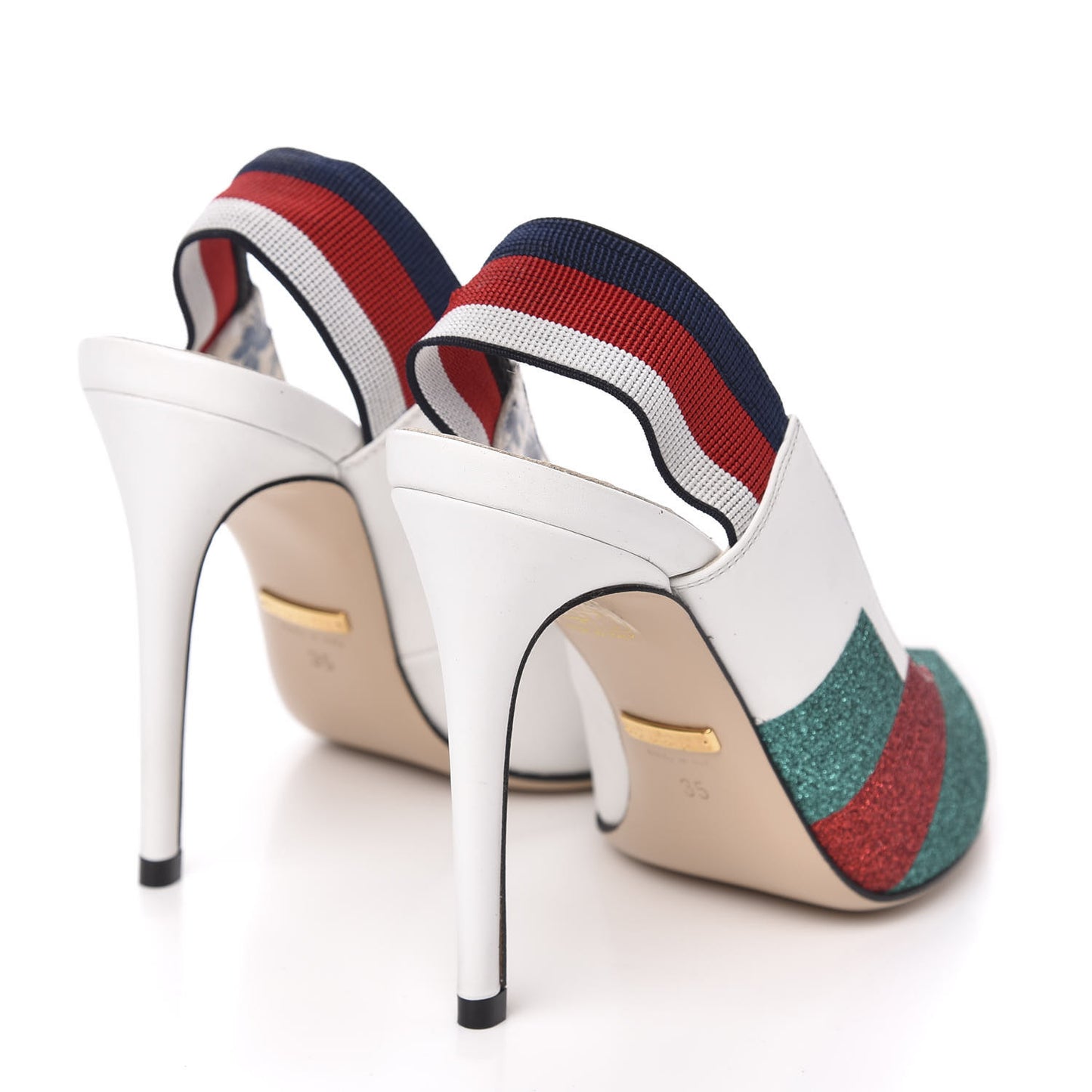 Calfskin Glitter Web High Heel Slingback Pumps 35 White