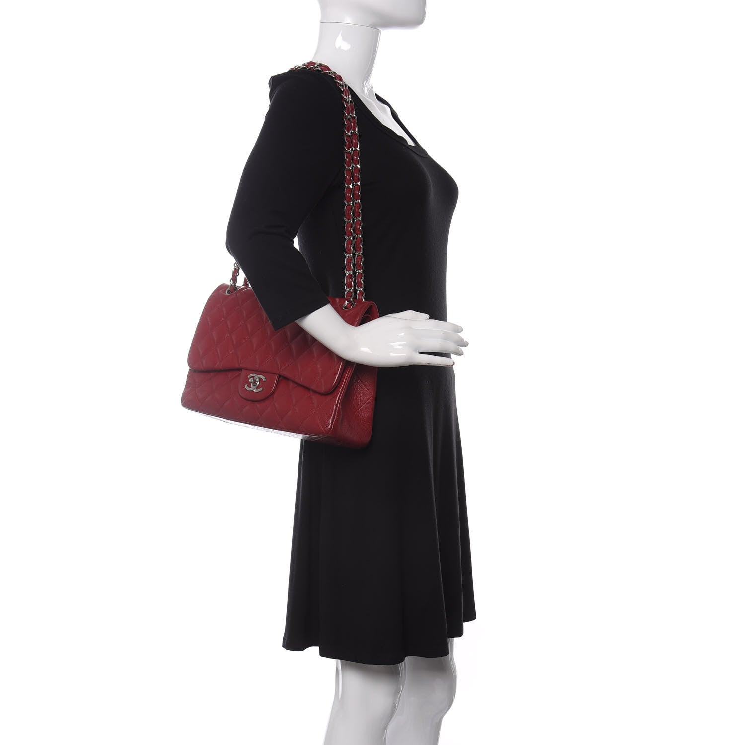 Chanel Caviar Quilted Jumbo Double Flap Dark Red 2 of 13