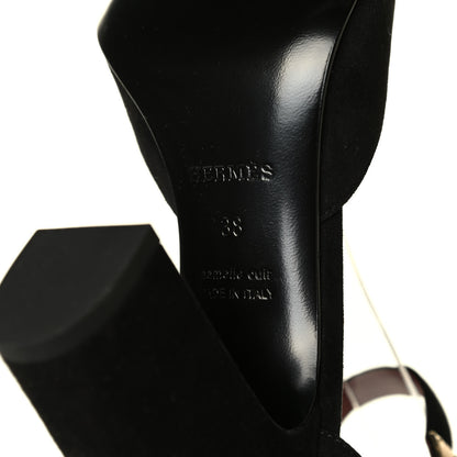 Hermes Suede Goatskin Baby 90 Pump 38 Black 5 of 6