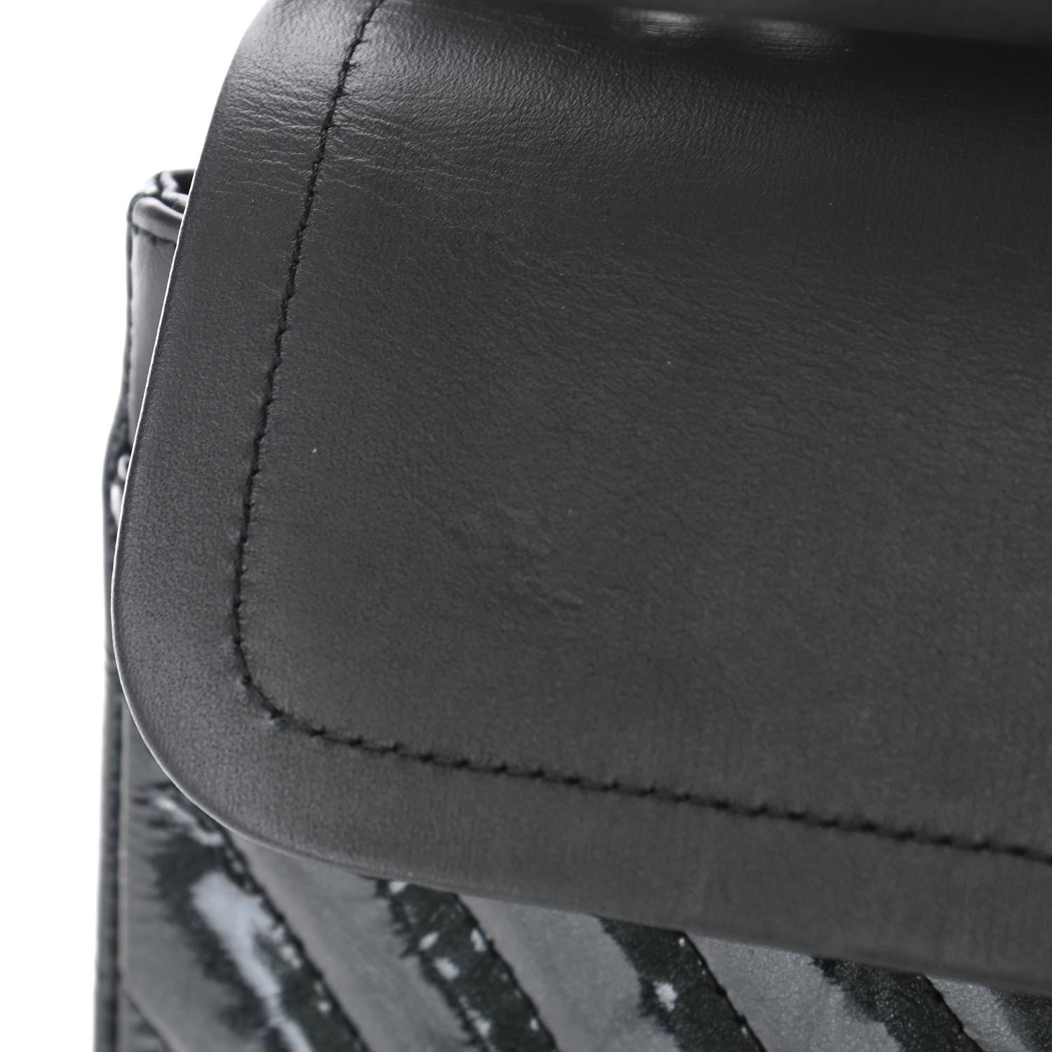 Chanel Metallic Patent Crumpled Calfskin Chevron Quilted Medium Double Flap So Black 6 of 7
