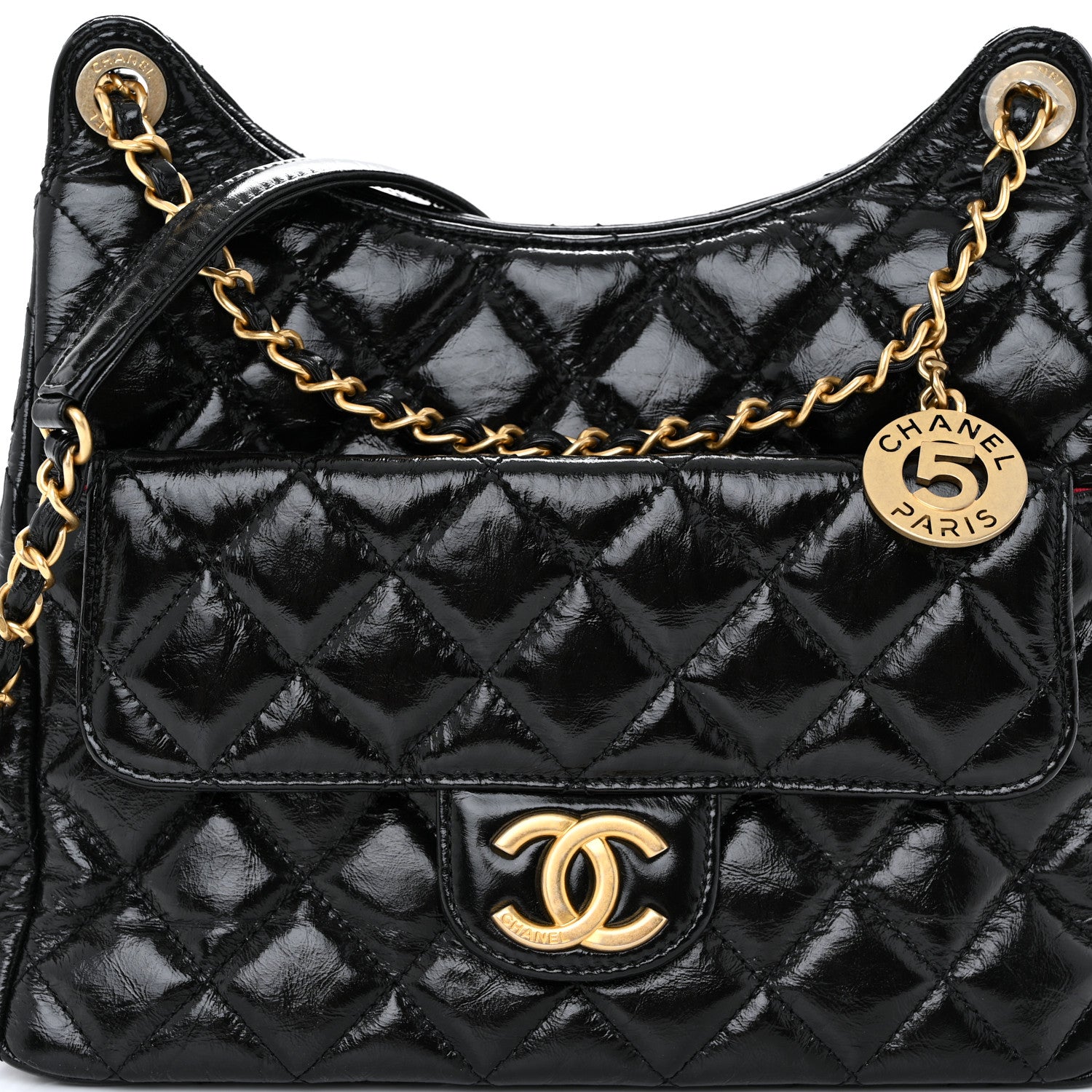 Chanel Shiny Crumpled Calfskin Quilted Wavy CC Hobo Black 8 of 11