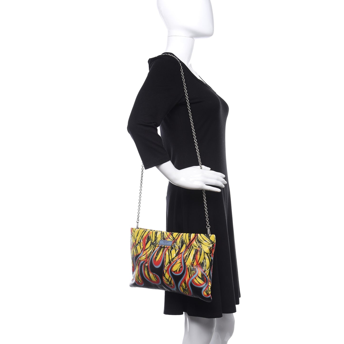 Calfskin Double Match Bananas Chain Clutch Lemon Black
