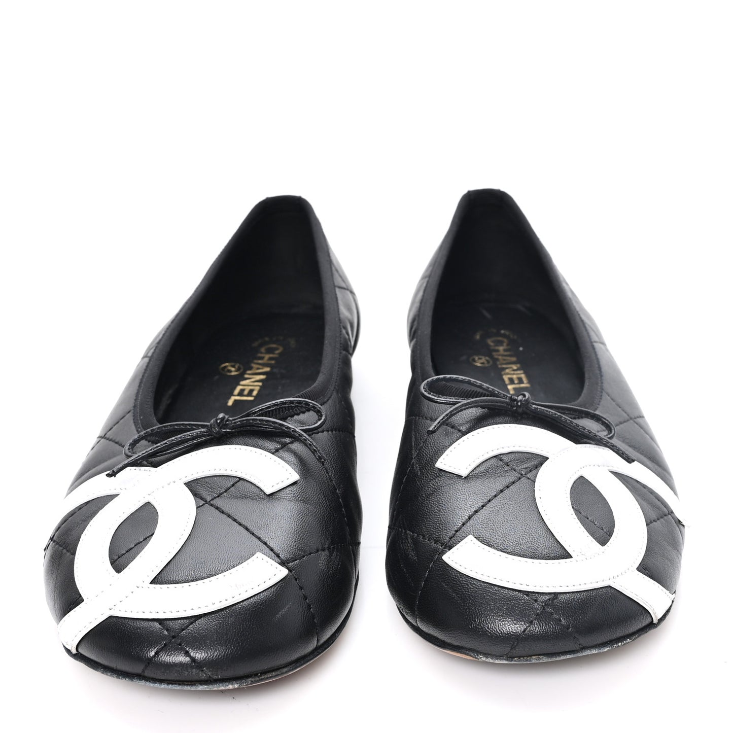 Lambskin Quilted CC Cambon Ballet Flats 42 Black White