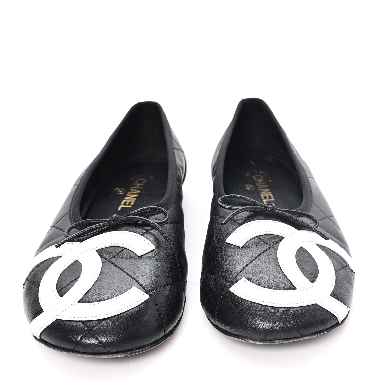 Chanel Lambskin Quilted CC Cambon Ballet Flats 42 Black White 3 of 9