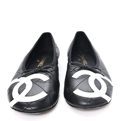 Chanel Lambskin Quilted CC Cambon Ballet Flats 42 Black White 3 of 9