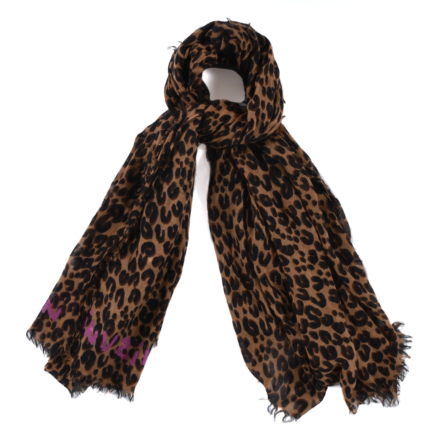 Cashmere Silk Leopard Etole Stole Marron