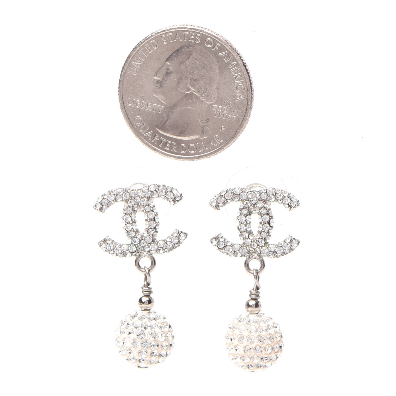Chanel Crystal CC Drop Earrings Silver 2 of 5