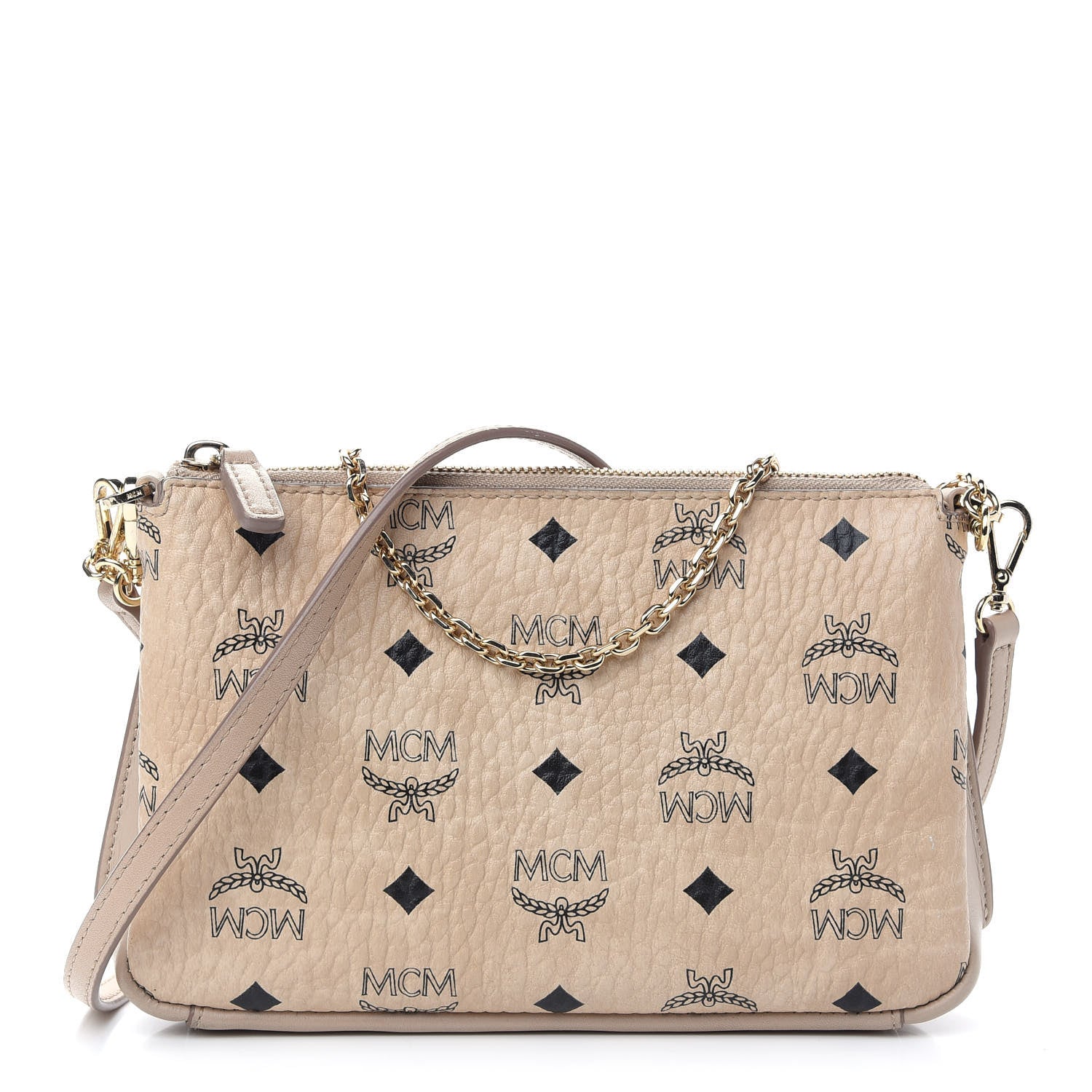 MCM Visetos Medium Millie Chain Crossbody Bag Beige 1 of 9