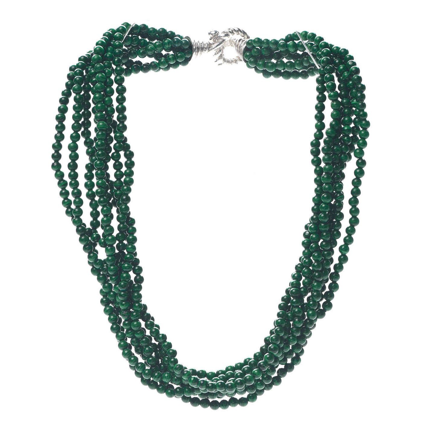 Sterling Silver Malachite Torsade Toggle Necklace