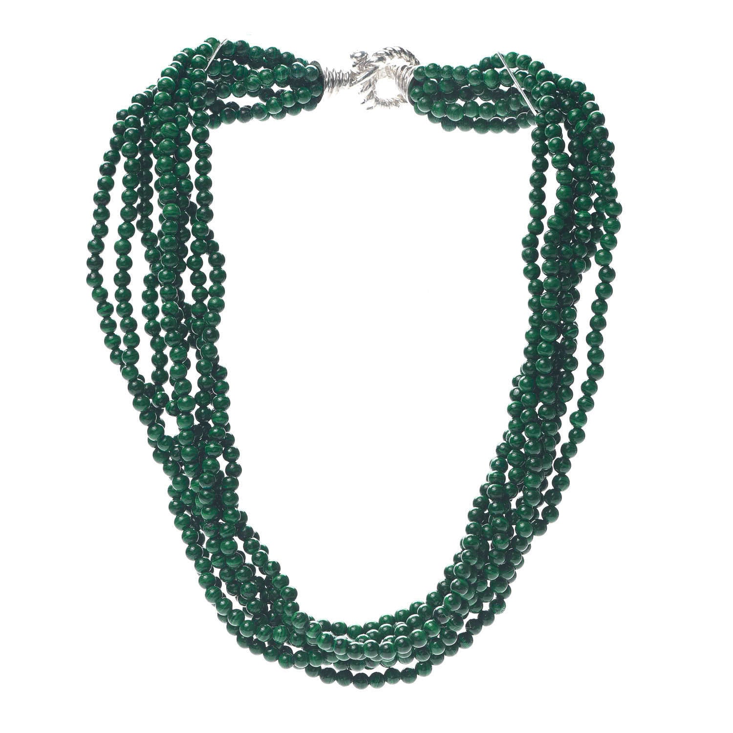 Tiffany Sterling Silver Malachite Torsade Toggle Necklace 3 of 5